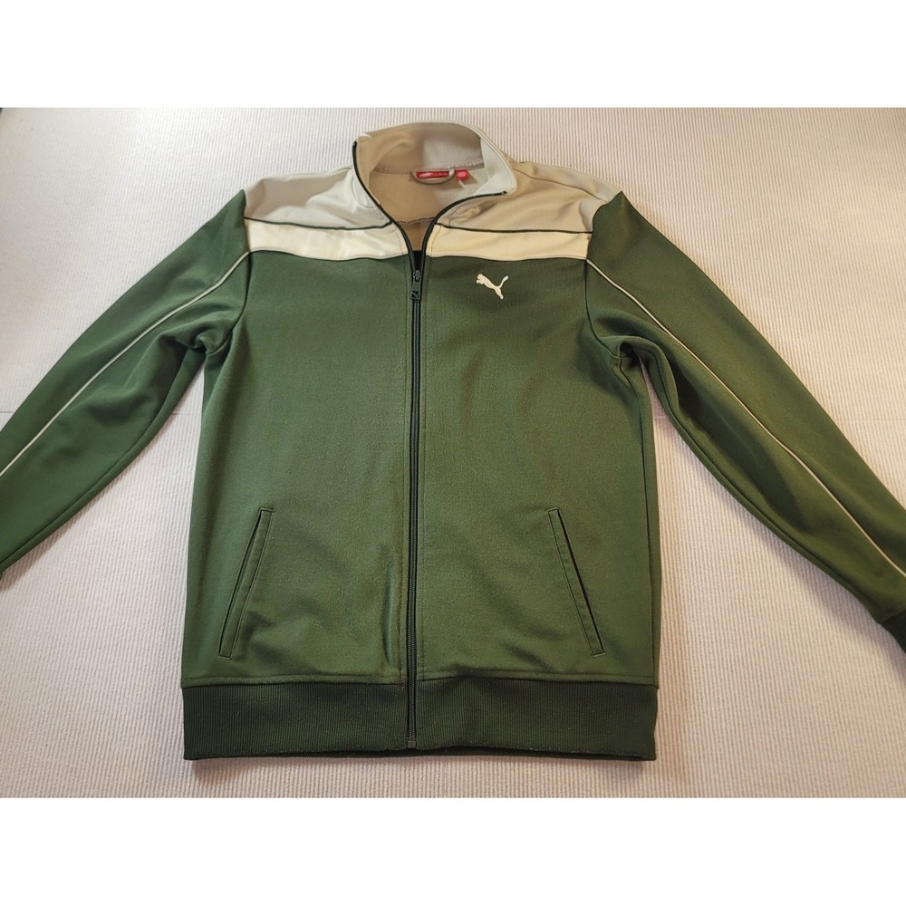Y2K Puma Zip up sweatshirt Small Olive green stripes arms cream workout